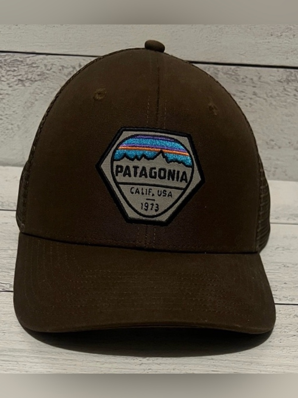 Patagonia Brown Patch Trucker Hat with Multi-Color Logo